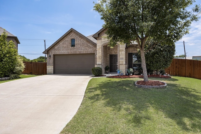 2133 Blakely Ct, Fort Worth, TX 76134 - view of front of house with an attached garage, stone siding, concrete driveway, and brick siding