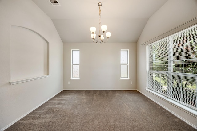 2133 Blakely Ct, Fort Worth, TX 76134 - carpeted empty room with vaulted ceiling, a chandelier, and baseboards