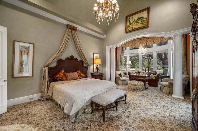 1524 Eastwick Ln, Plano, TX 75093 - bedroom featuring a high ceiling, a chandelier, and carpet floors