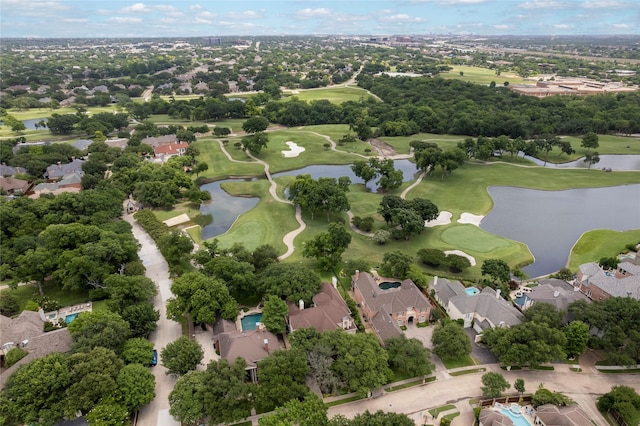 1524 Eastwick Ln, Plano, TX 75093 - aerial view of residential area featuring a nearby body of water, a golf course, and a tree filled landscape
