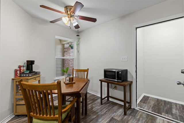 3328 Royal Crest Dr, Fort Worth, TX 76140 - dining space with wood finished floors, ceiling fan, and baseboards