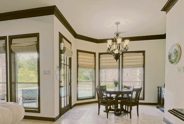 508 Moraine Way, Heath, TX 75032 - dining space featuring a chandelier and crown molding