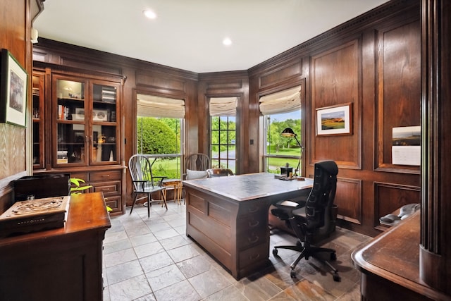508 Moraine Way, Heath, TX 75032 - office featuring wooden walls and recessed lighting