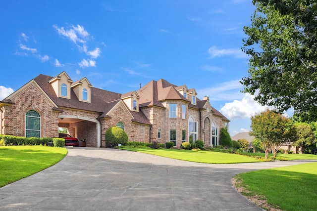 508 Moraine Way, Heath, TX 75032 - french country style house featuring brick siding, curved driveway, and a front yard