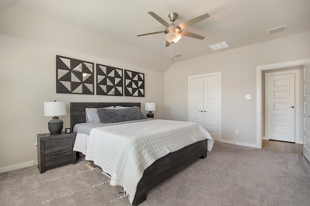 4007 Buckeye Bnd, Melissa, TX 75454 - carpeted bedroom featuring baseboards, lofted ceiling, a closet, and ceiling fan