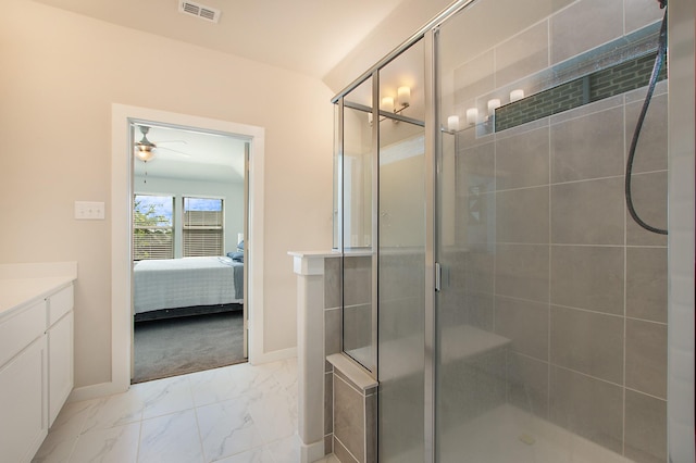 4007 Buckeye Bnd, Melissa, TX 75454 - bathroom with ensuite bathroom, a stall shower, marble look tile flooring, vanity, and baseboards