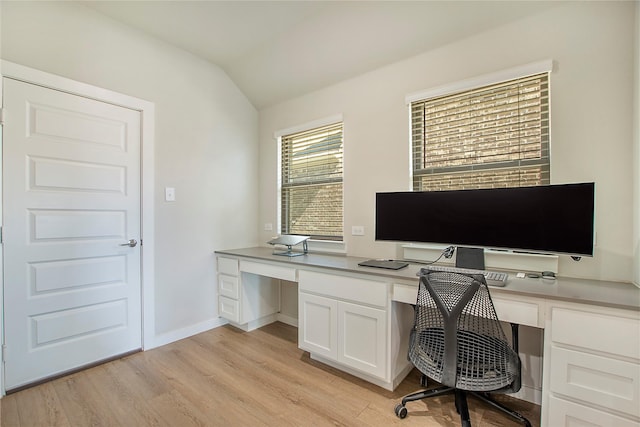 4007 Buckeye Bnd, Melissa, TX 75454 - office space with built in desk, light wood-style flooring, lofted ceiling, and baseboards