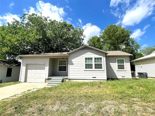 3416 W Gambrell St, Fort Worth, TX 76133 - ranch-style home with a garage, concrete driveway, crawl space, and a front yard