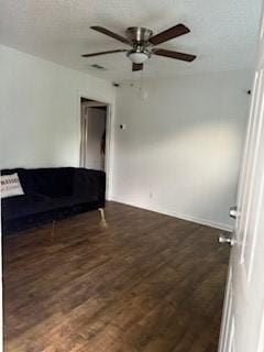 3416 W Gambrell St, Fort Worth, TX 76133 - unfurnished living room featuring wood finished floors, ceiling fan, and a textured ceiling
