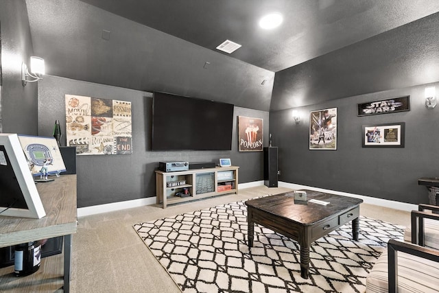 7431 Bald Cypress Dr, Ovilla, TX 75154 - cinema featuring carpet flooring and vaulted ceiling