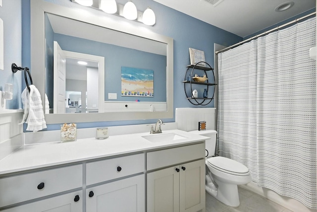 7431 Bald Cypress Dr, Ovilla, TX 75154 - bathroom with vanity, tile patterned floors, and curtained shower