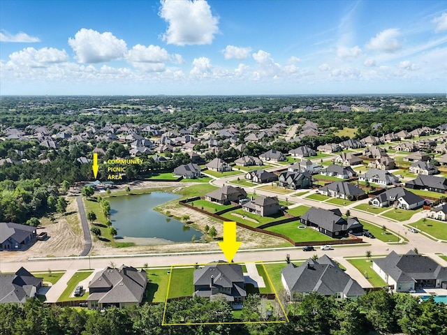7431 Bald Cypress Dr, Ovilla, TX 75154 - aerial perspective of suburban area with a nearby body of water and property parcel outlined
