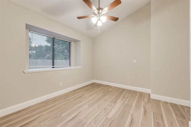 3301 Cliffview Dr, Corinth, TX 76210 - spare room featuring baseboards, wood finished floors, lofted ceiling, and a ceiling fan