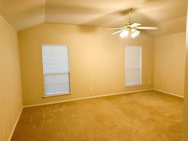 9404 Mirror Fountain Cir, Frisco, TX 75033 - spare room with vaulted ceiling, a ceiling fan, carpet flooring, and baseboards