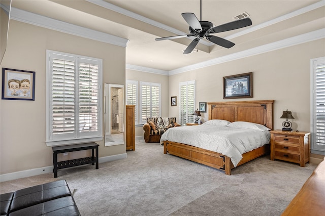5100 Swisher Rd, Denton, TX 76208 - carpeted bedroom featuring crown molding, baseboards, and ceiling fan