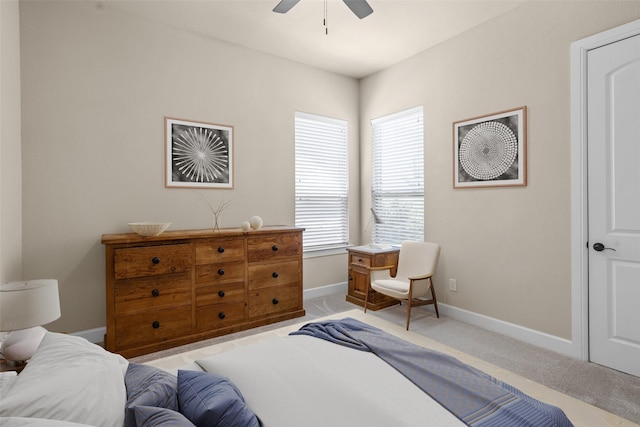 5100 Swisher Rd, Denton, TX 76208 - bedroom featuring light colored carpet, baseboards, and a ceiling fan