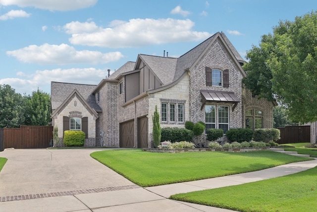 4158 Benchmark Ln, Frisco, TX 75034 - french country style house with stone siding, concrete driveway, an attached garage, and roof with shingles