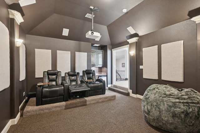 4158 Benchmark Ln, Frisco, TX 75034 - carpeted cinema room with vaulted ceiling, decorative columns, and baseboards