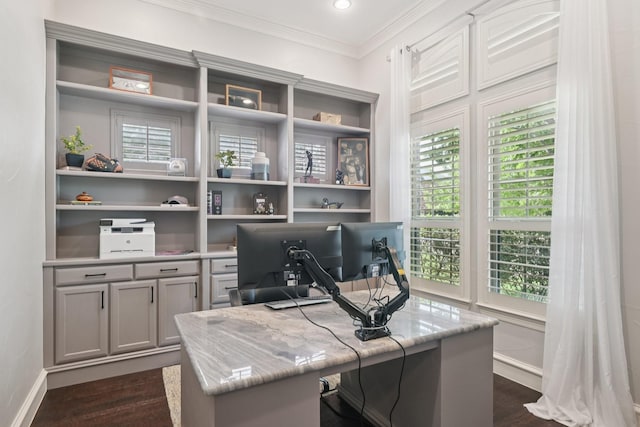4158 Benchmark Ln, Frisco, TX 75034 - office with crown molding, baseboards, and dark wood-type flooring
