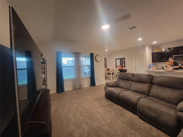3400 Quiet Valley Rd, Fort Worth, TX 76123 - living room with carpet, recessed lighting, baseboards, and lofted ceiling