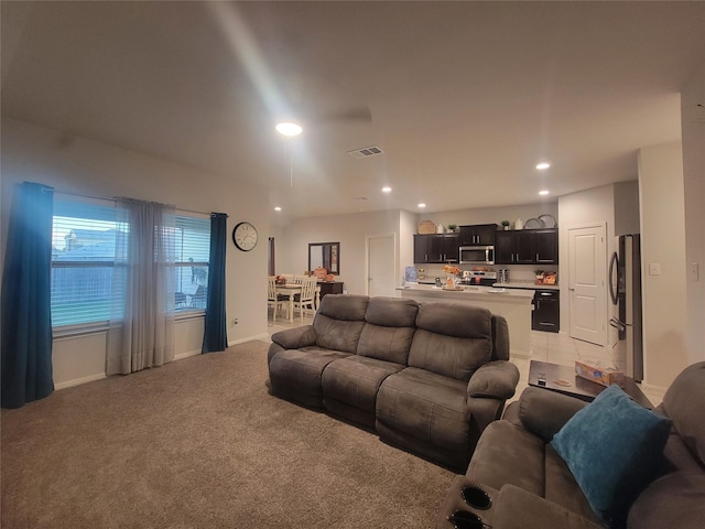 3400 Quiet Valley Rd, Fort Worth, TX 76123 - living room featuring recessed lighting, light carpet, and baseboards