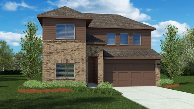 804 Sage Dr, Boyd, TX 76234 - view of front of home with a front lawn, an attached garage, concrete driveway, and brick siding
