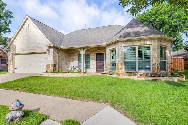 1908 Thompson Ct, Flower Mound, TX 75028 - view of front facade featuring brick siding, roof with shingles, concrete driveway, a garage, and covered porch