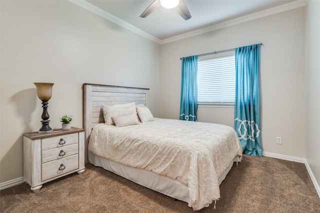 1908 Thompson Ct, Flower Mound, TX 75028 - bedroom featuring dark carpet, ornamental molding, and ceiling fan