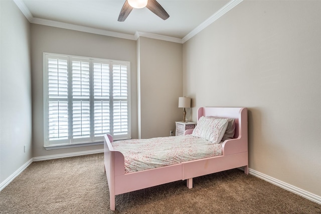 1908 Thompson Ct, Flower Mound, TX 75028 - bedroom with carpet, ornamental molding, and ceiling fan