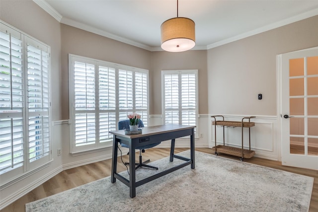 1908 Thompson Ct, Flower Mound, TX 75028 - home office featuring wood finished floors, healthy amount of natural light, and ornamental molding