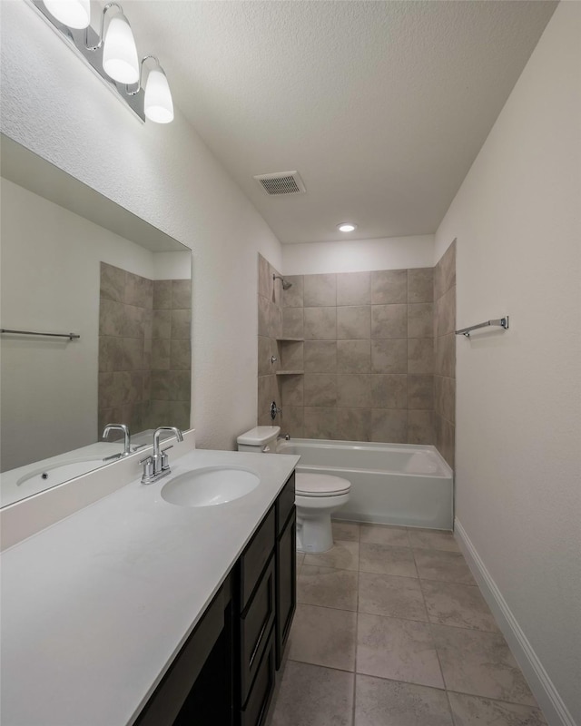 4224 Wood River Trl, Prosper, TX 75078 - bathroom featuring toilet, vanity, bathing tub / shower combination, tile patterned flooring, and baseboards