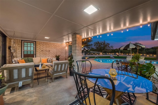 8608 Funtier Ct, Fort Worth, TX 76179 - view of patio featuring an outdoor hangout area, an outdoor pool, and outdoor dining space