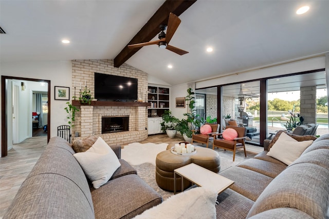 8608 Funtier Ct, Fort Worth, TX 76179 - living area featuring ceiling fan, light wood-type flooring, a fireplace, and recessed lighting