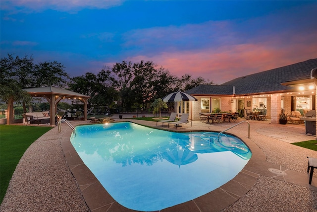 8608 Funtier Ct, Fort Worth, TX 76179 - swimming pool with a gazebo, a patio, and an outdoor living space