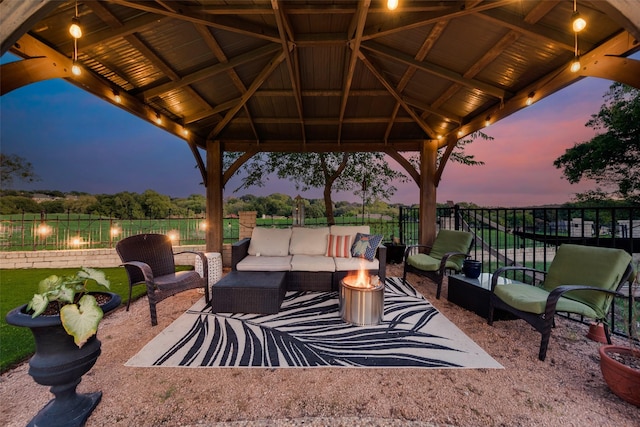 8608 Funtier Ct, Fort Worth, TX 76179 - view of patio with an outdoor living space with a fire pit and a gazebo