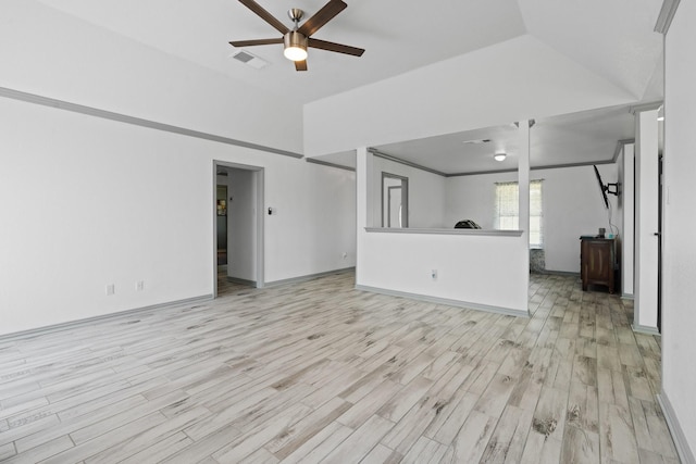 2600 Dave Angel Rd, Burleson, TX 76028 - unfurnished living room featuring ceiling fan, light wood-type flooring, and vaulted ceiling