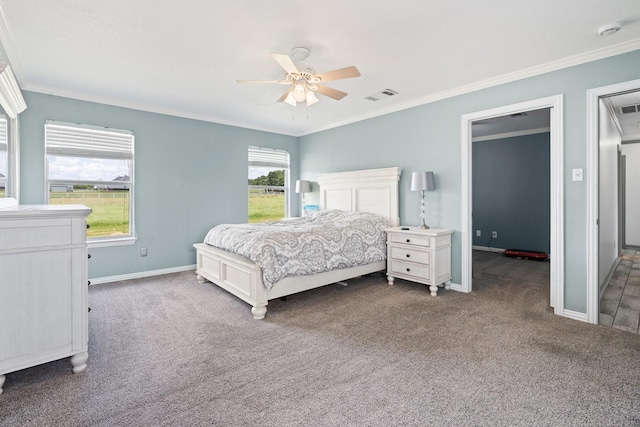 2600 Dave Angel Rd, Burleson, TX 76028 - bedroom featuring carpet floors, ornamental molding, and ceiling fan