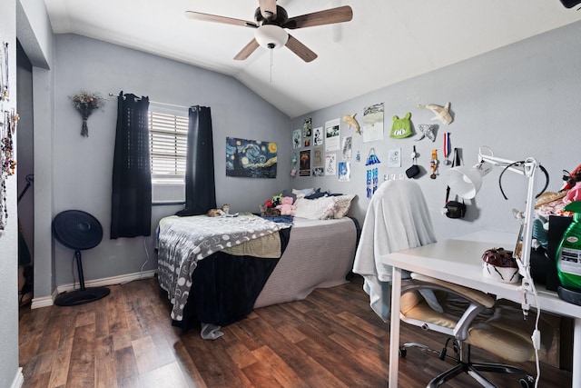 2600 Dave Angel Rd, Burleson, TX 76028 - bedroom with lofted ceiling, wood finished floors, an office area, and ceiling fan