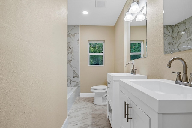 1024 N 45th St, Waco, TX 76710 - bathroom with vanity, marble finish flooring, toilet, tub / shower combination, and a textured wall