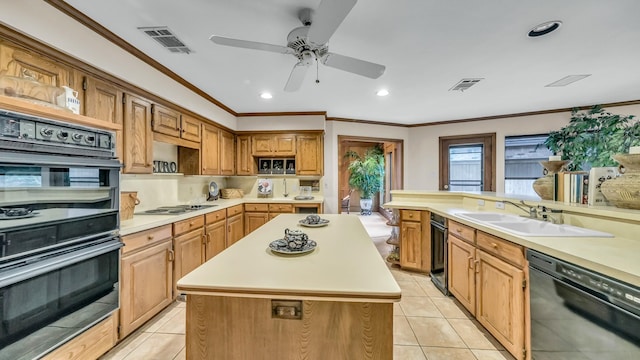 4708 Shady Ridge Ct, Fort Worth, TX 76109 - kitchen with dishwasher, a sink, multiple ovens, crown molding, and light countertops