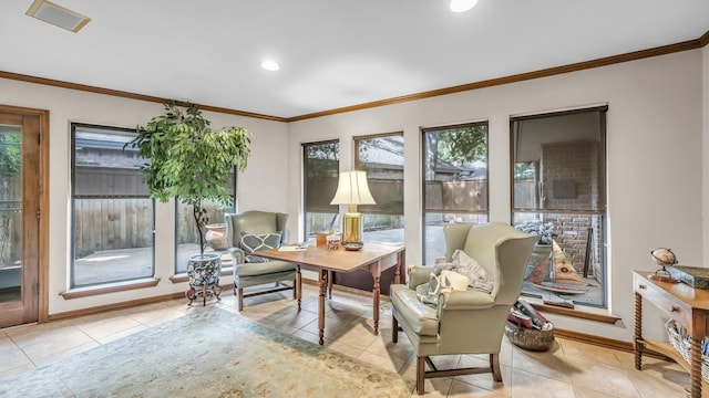 4708 Shady Ridge Ct, Fort Worth, TX 76109 - tiled office featuring baseboards, ornamental molding, and recessed lighting