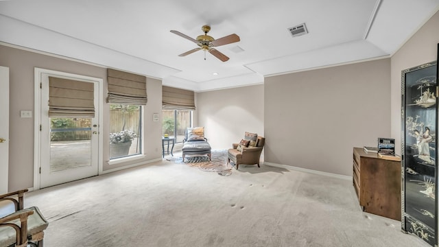 4708 Shady Ridge Ct, Fort Worth, TX 76109 - living area with carpet flooring, a ceiling fan, baseboards, and recessed lighting