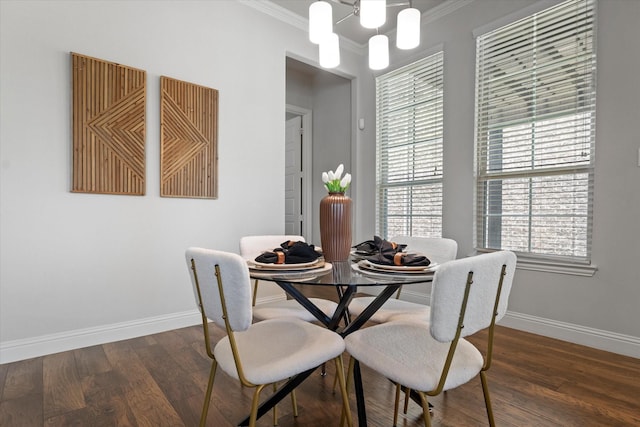 2451 S Gate Dr, Richardson, TX 75080 - dining area with crown molding, baseboards, wood finished floors, and healthy amount of natural light