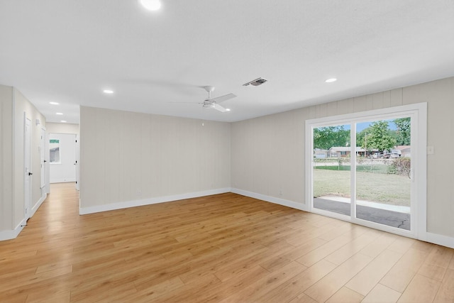 909 Dover Cir, Gainesville, TX 76240 - spare room with light wood-type flooring, baseboards, recessed lighting, and ceiling fan