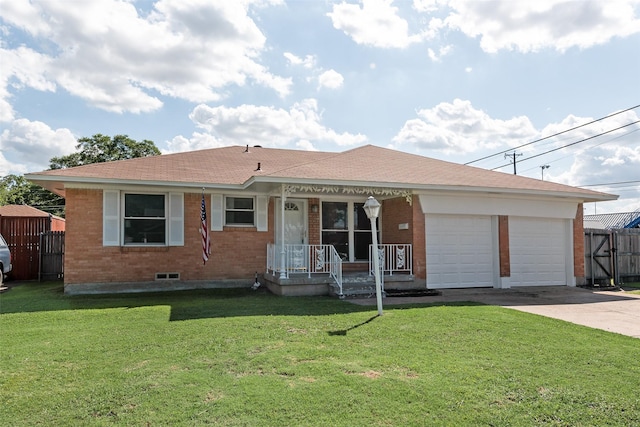 4543 Marigold Trl, Mesquite, TX 75150 - ranch-style home with brick siding, a porch, concrete driveway, an attached garage, and a shingled roof
