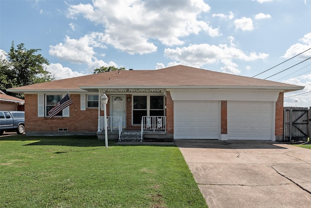 4543 Marigold Trl, Mesquite, TX 75150 - ranch-style house featuring brick siding, concrete driveway, an attached garage, roof with shingles, and covered porch