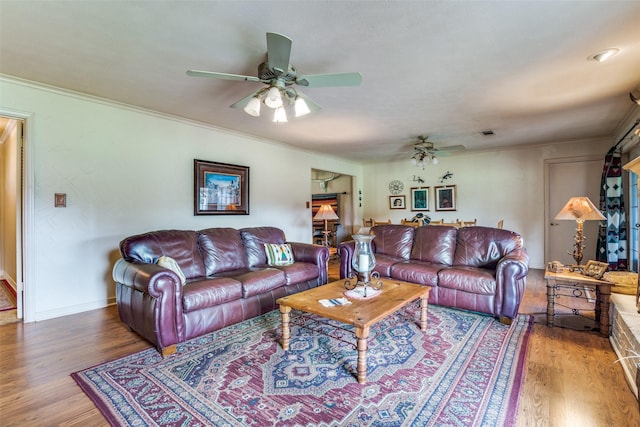 5501 Kara Ln, Parker, TX 75002 - living area featuring ceiling fan, wood finished floors, and ornamental molding