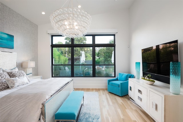 6420 Azalea Ln, Dallas, TX 75230 - bedroom with a chandelier, light wood-style floors, and recessed lighting