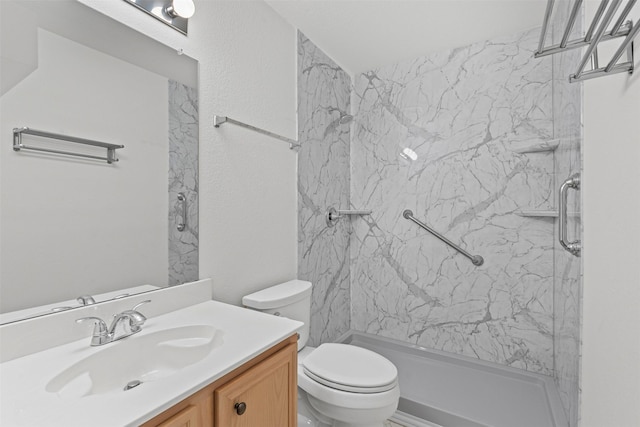 1100 Cedarcrest Dr, Mesquite, TX 75149 - bathroom with a marble finish shower, toilet, and vanity