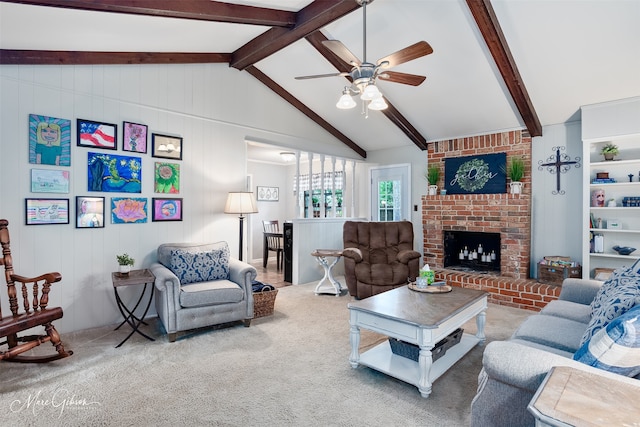 9804 W Trails End, Shreveport, LA 71118 - carpeted living area with ceiling fan and a brick fireplace